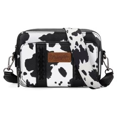 Wrangler Cow Print Crossbody Purse With Wallet Compartment - Black