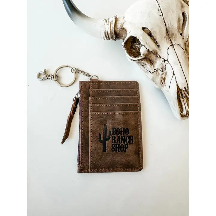 Longhorn Western Cowhide Leather Keychain Wallet