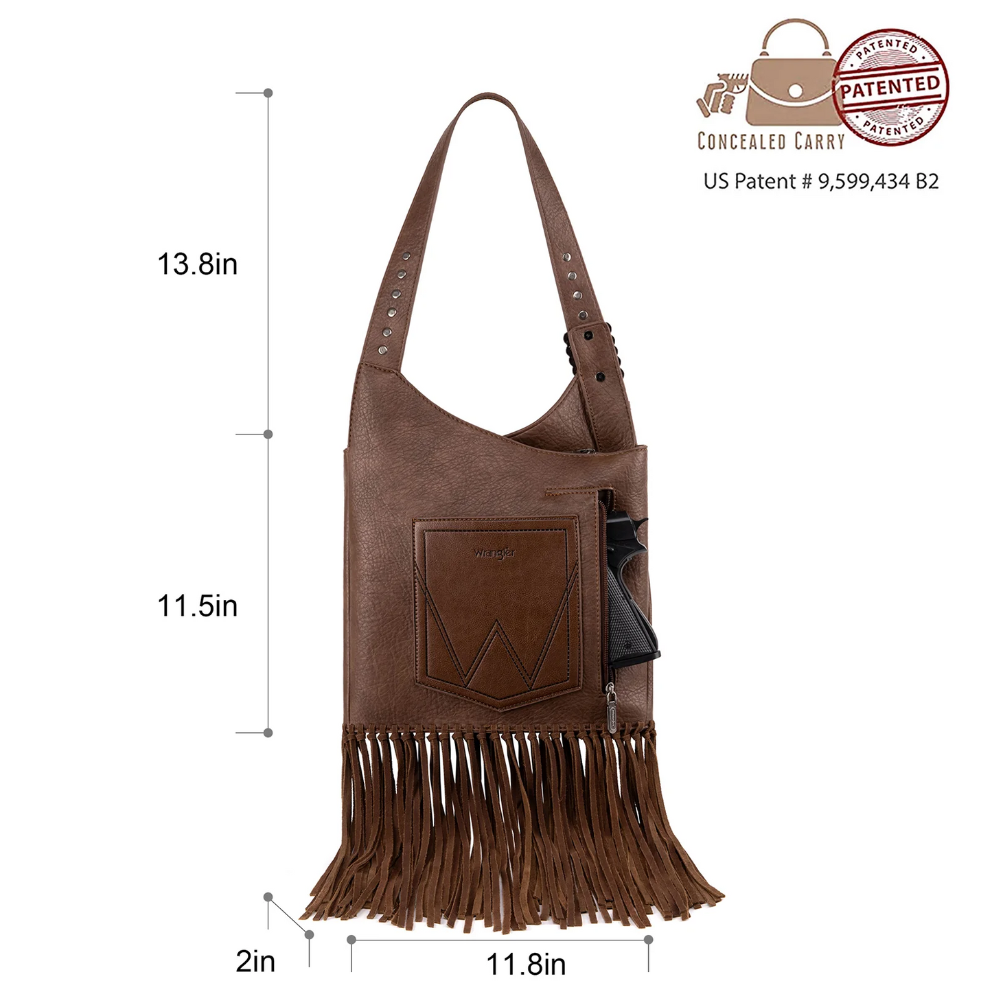 Wrangler Turquoise Stone Concho Fringe Hobo -TAN