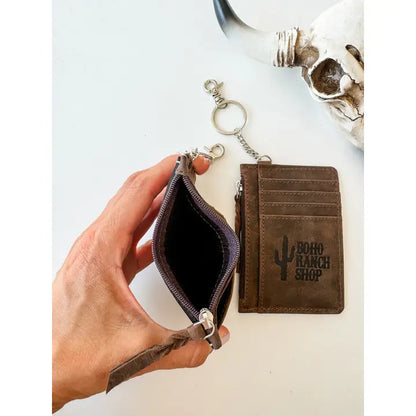 Longhorn Western Cowhide Leather Keychain Wallet