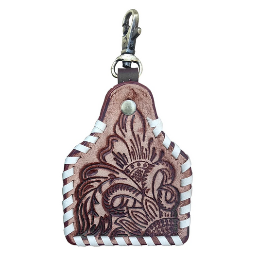 Hand Tooled Genuine Leather Keyring tooled rough out leather