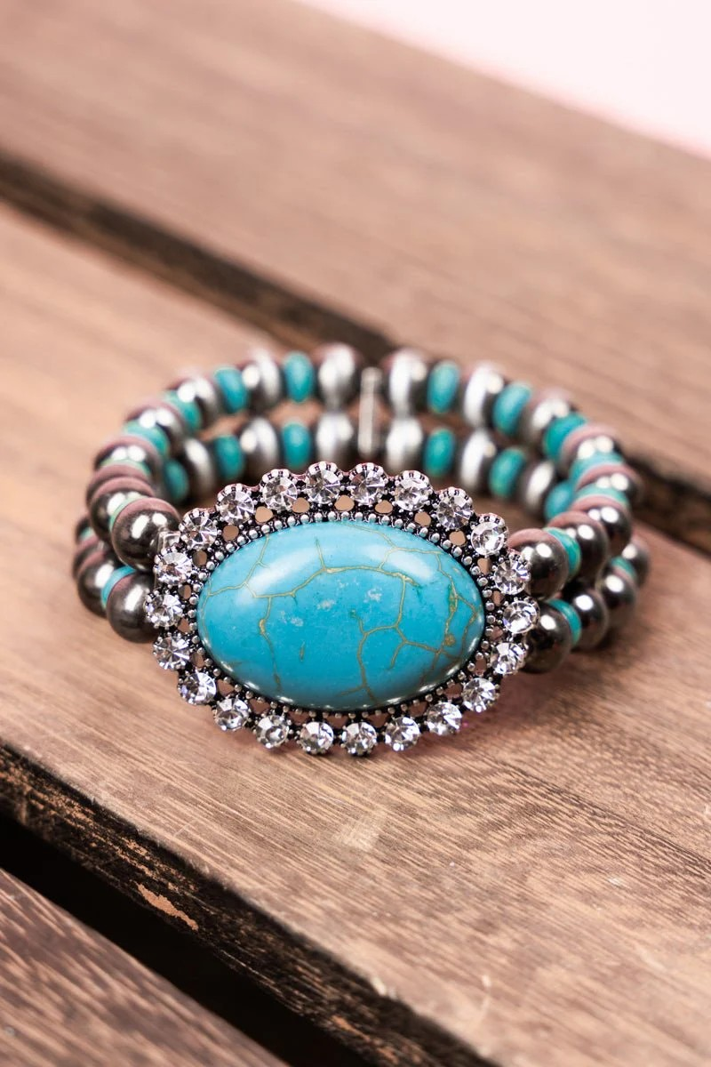 TURQUOISE BERKELEY SILVERTONE BEADED BRACELET SET