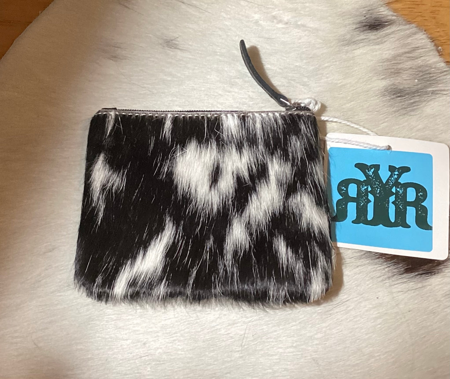 Black and White Western Cowhide Coin Money Pouch