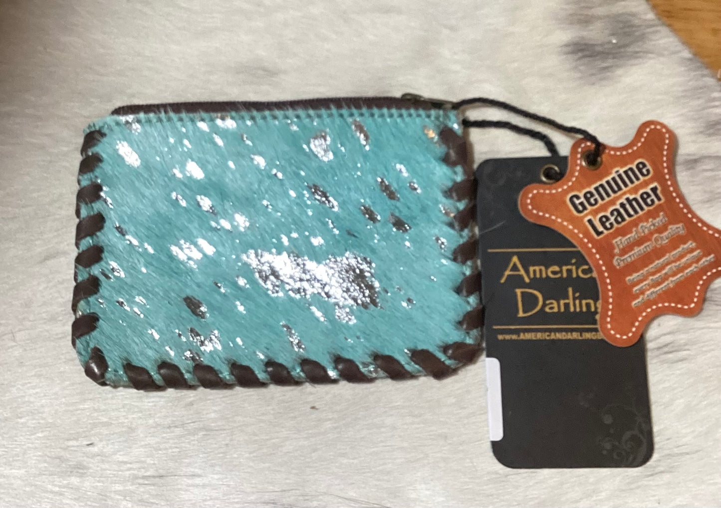 American Darling card holder Turquoise and Silver Acid Wash card holder