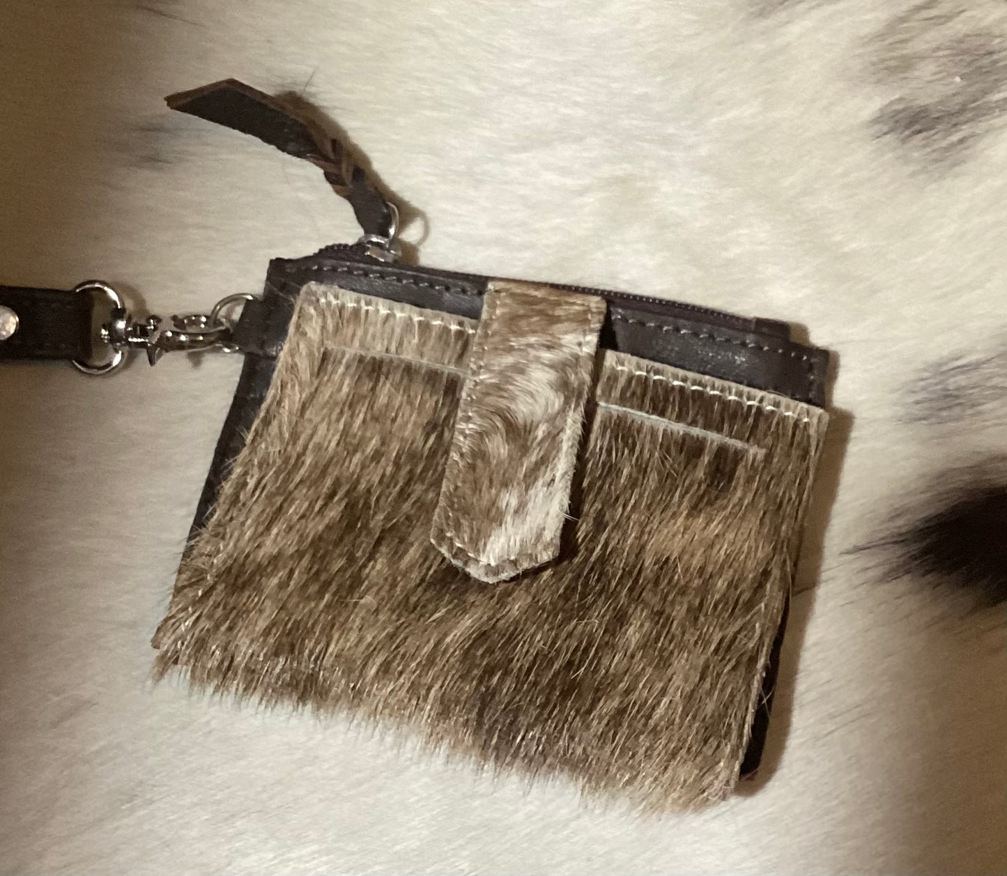 BROWN Western Cowhide Leather Wristlet Wallet