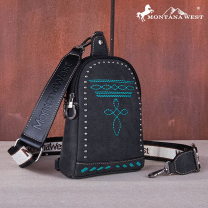 Montana West Embroidered Boot Stitch Sling Bag black