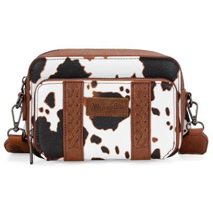 Wrangler Cow Print Crossbody Purse With Wallet Compartment - Brown