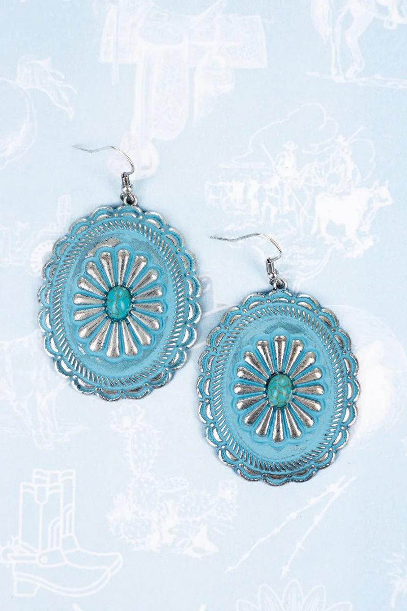 VINTAGE WASHED TURQUOISE CONCHO EARRINGS