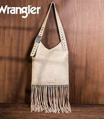 Wrangler Turquoise Stone Concho Fringe Hobo -TAN