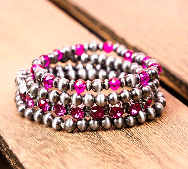 BOLTON BAY FUCHSIA SILVERTONE BRACELET SET