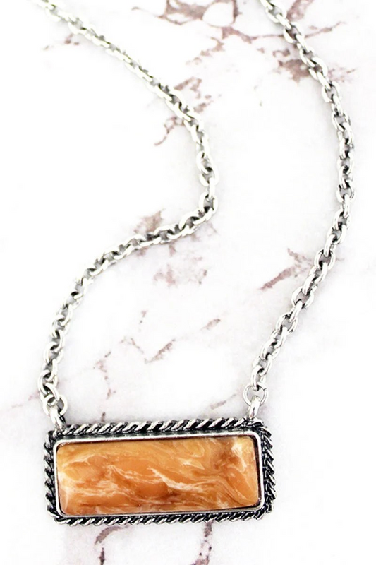 Orange Marbled Stone Bar Necklace