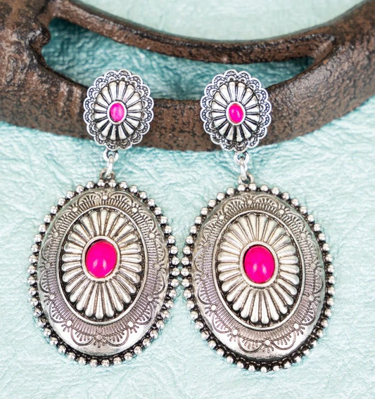 Carolee Concho Fuchsia and Silvertone Earrings