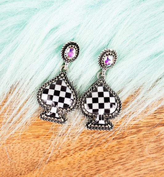 TIPI black and white check Spade Silvertone Earrings