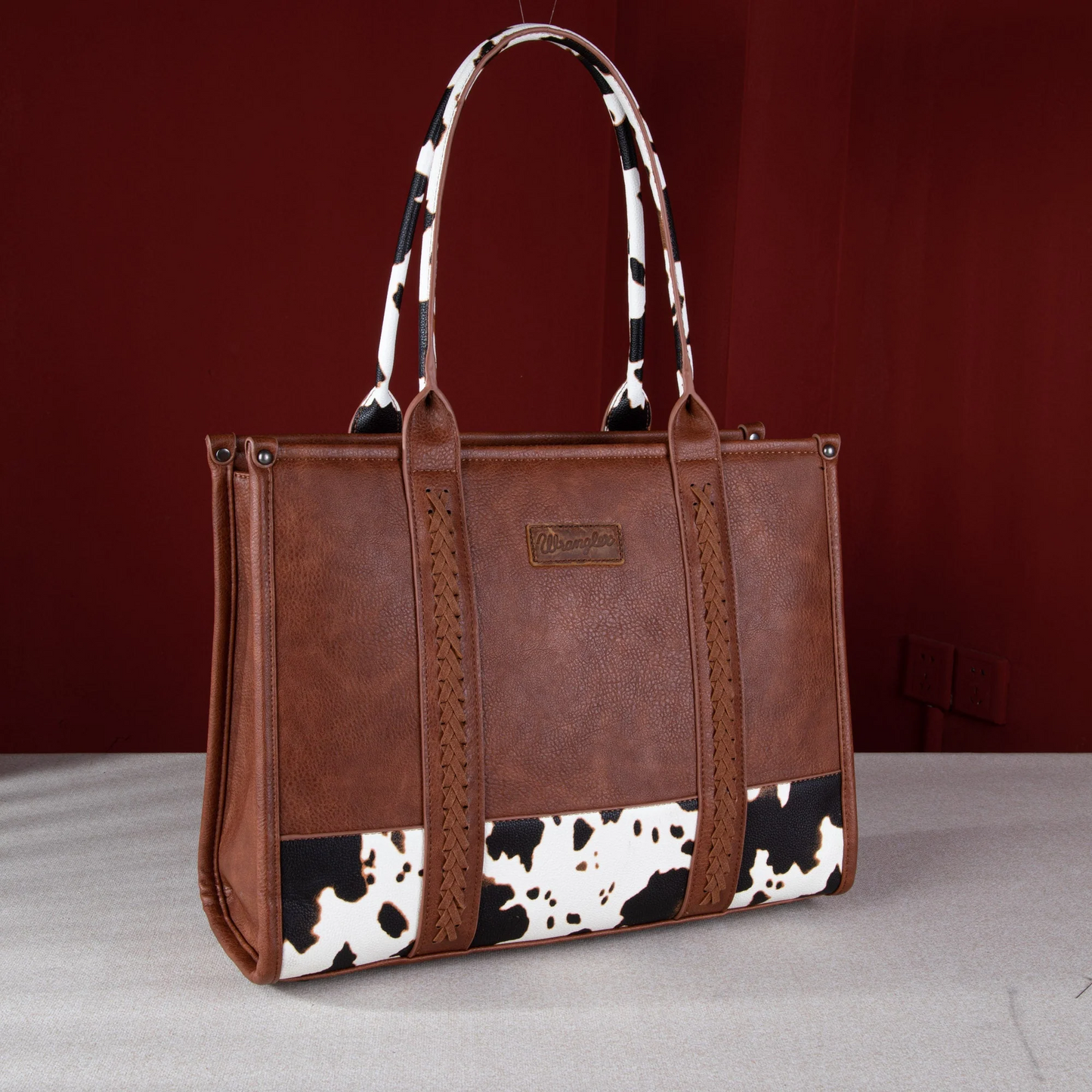 Wrangler Cow Print Concealed Carry Wide Tote BROWN