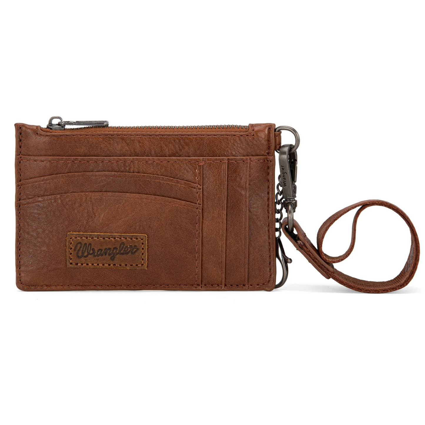 Wrangler Solid Color Key Chain Wristlet Card Wallet -Brown