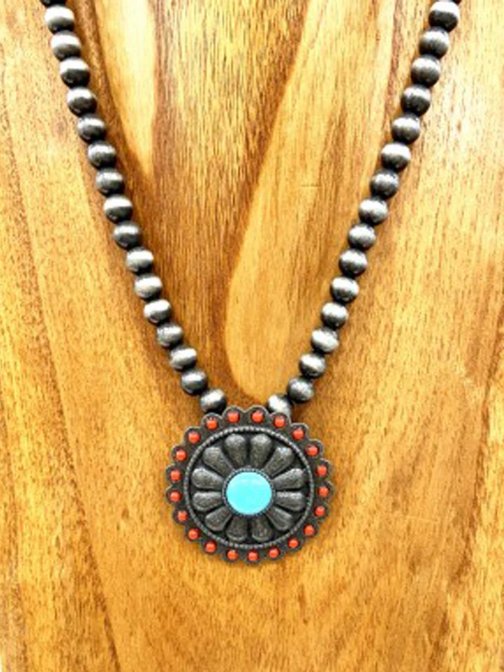 Navajo Pearl Necklace with Red Pendant