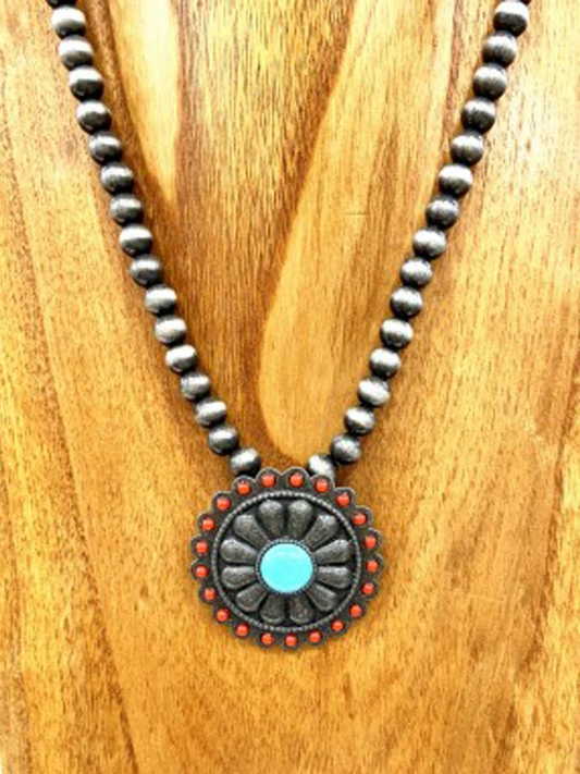 Navajo Pearl Necklace with Red Pendant