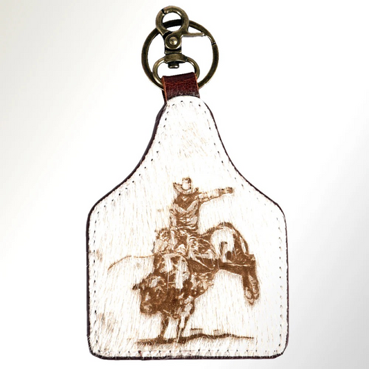 Hair On Genuine Leather Keyring Bullrider