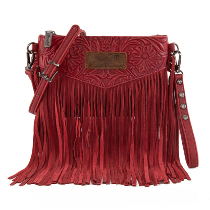 Wrangler Vintage Floral Tooled Collection Fringe Wristlet/Crossbody - Red