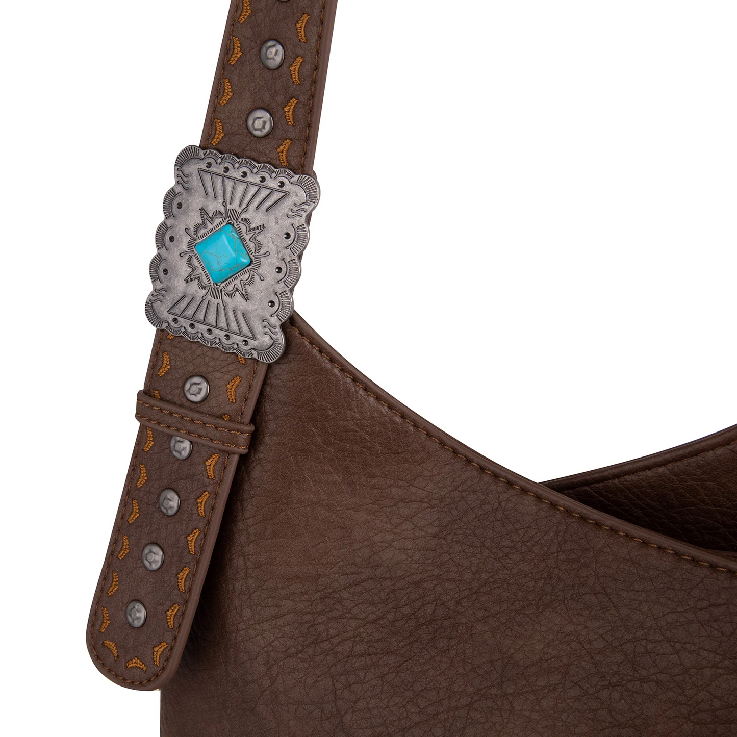 Wrangler Turquoise Stone Concho Fringe Hobo -TAN