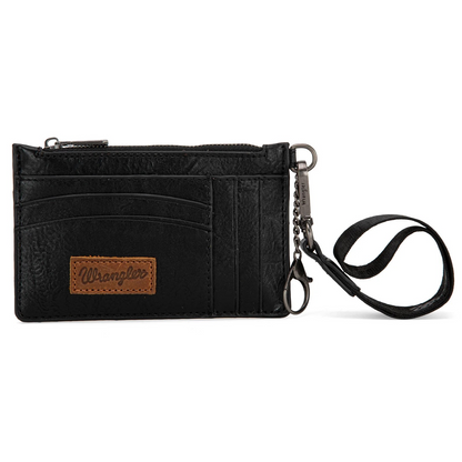 Wrangler Solid Color Key Chain Wristlet Card Wallet -Black