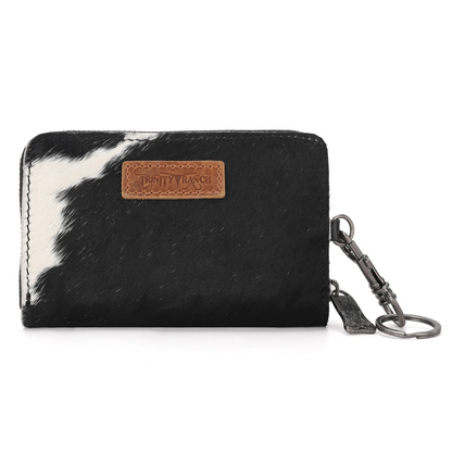 Trinity Ranch Genuine Cowhide Hair-On Floral Tooled Collection Mini Wallet -Black