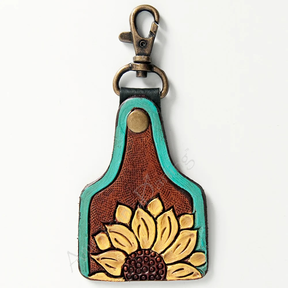 Hand Tooled Carved Genuine Leather Keyring