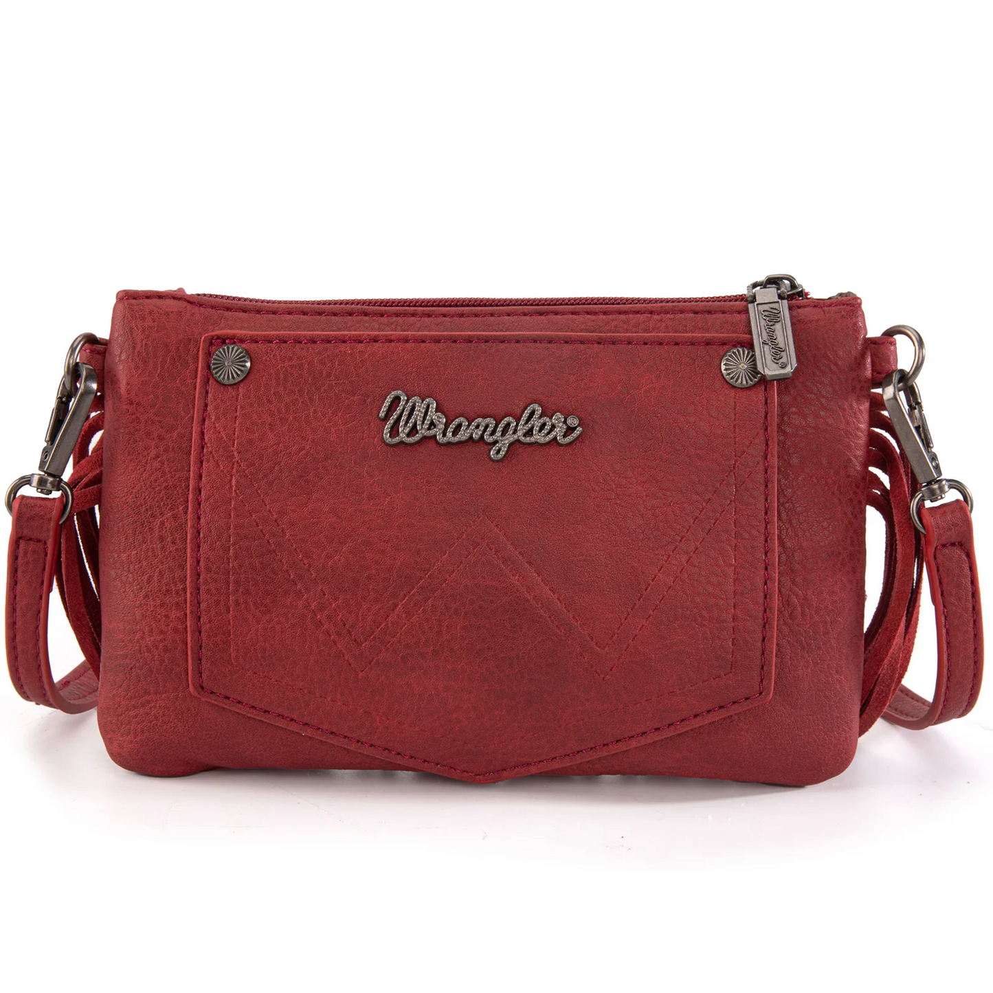 Wrangler Vintage Floral Tooled Collection Fringe Wristlet/Crossbody - Red