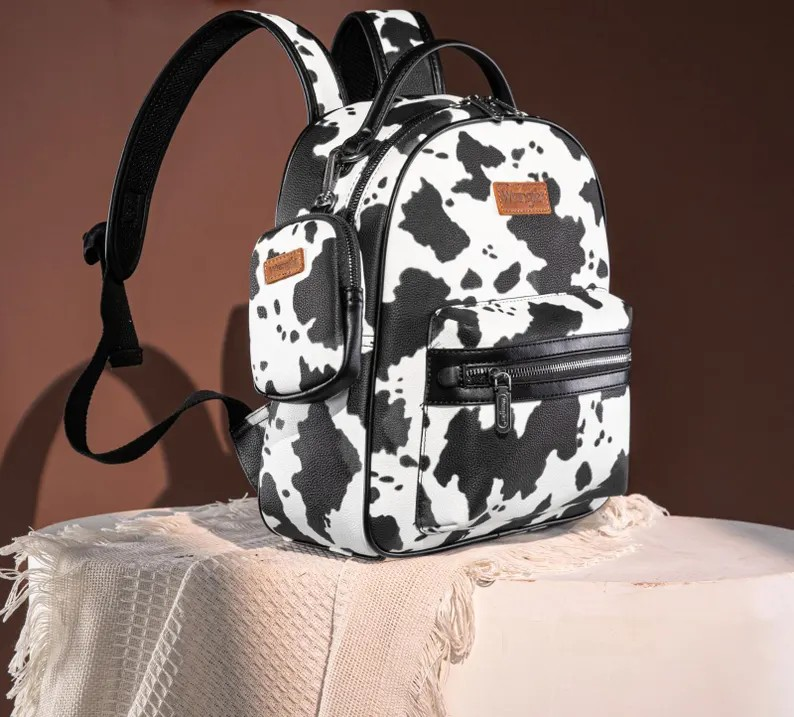 Wrangler Cow Print Backpack With Coin Pouch-Black