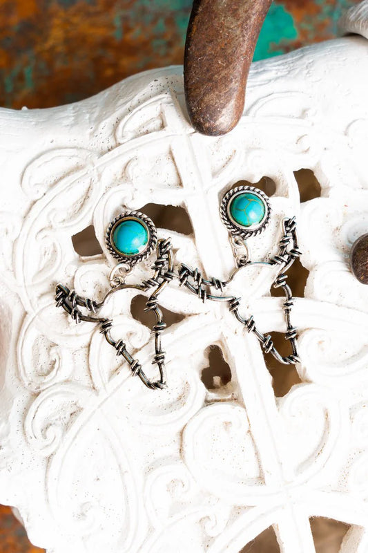 TIPI TURQUOISE AND SILVERTONE MADERA STEER EARRINGS