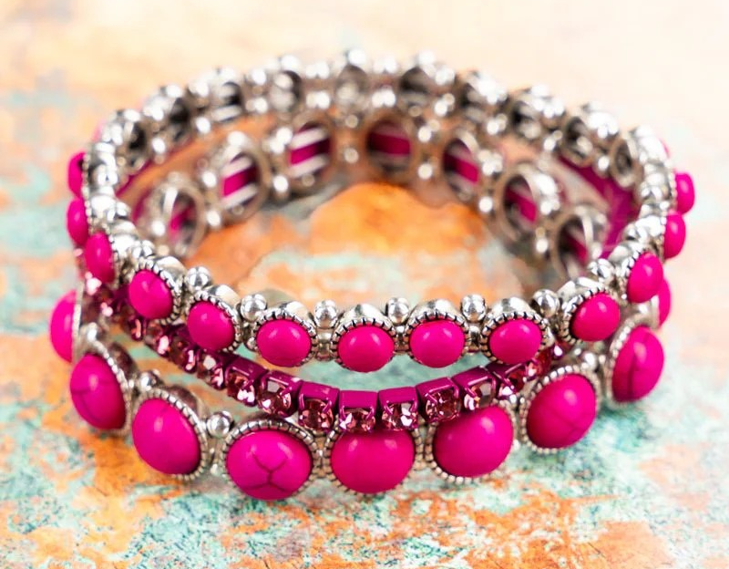 Everlee Pink Silvertone Bracelet Set