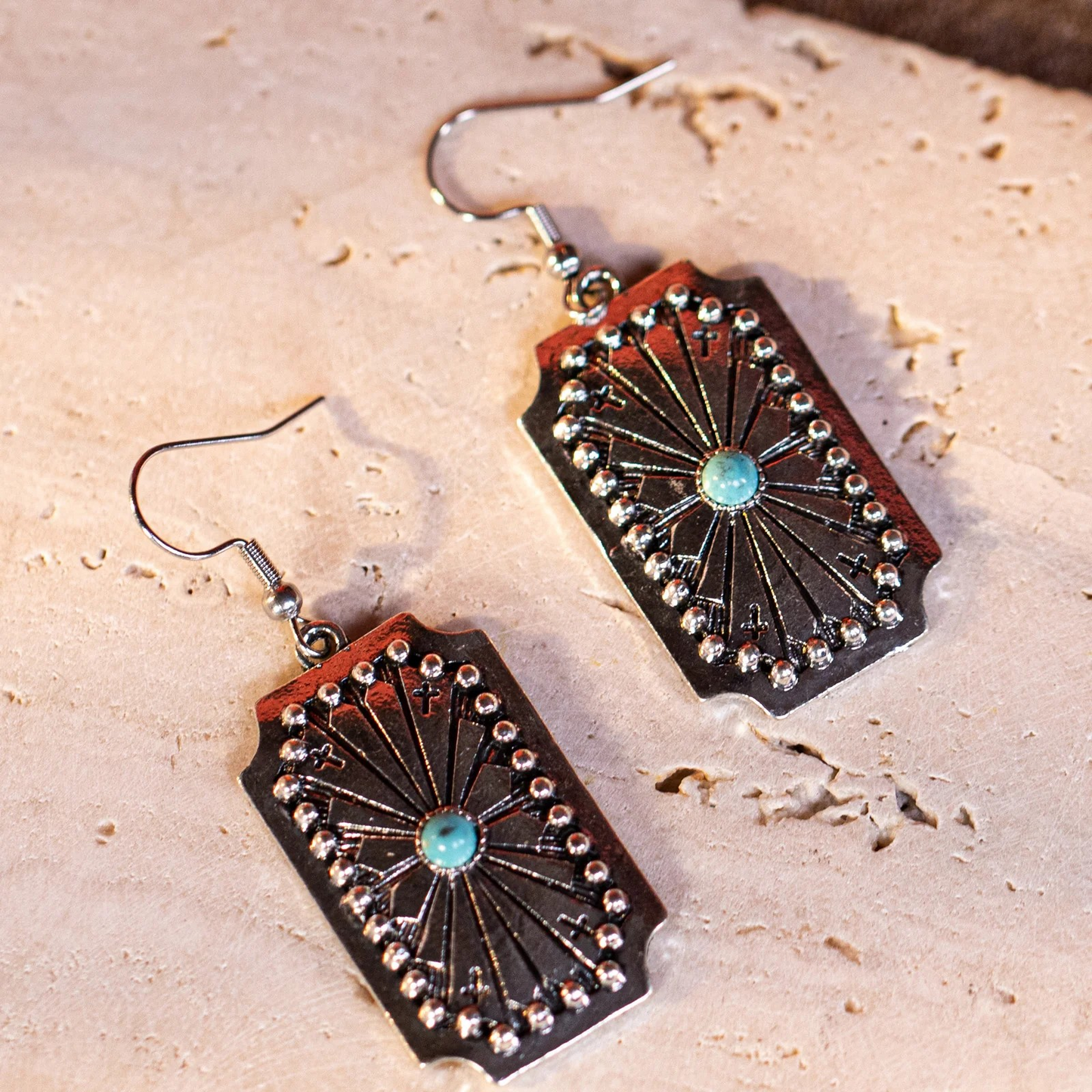 Wrangler Western Beaded Sunburst Concho Dangling Earring - Turquoise