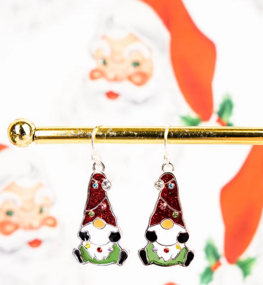 Gnome Better Time Than Christmas Time Glitter Enamel Earrings