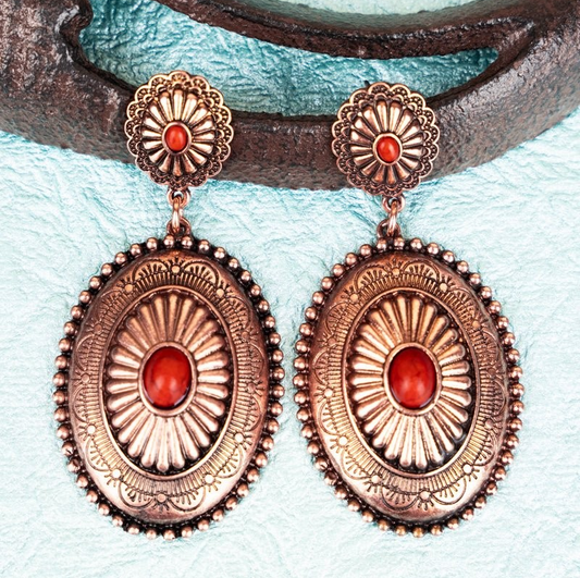 Carolee Concho Burnt Orange and Coppertone Earrings