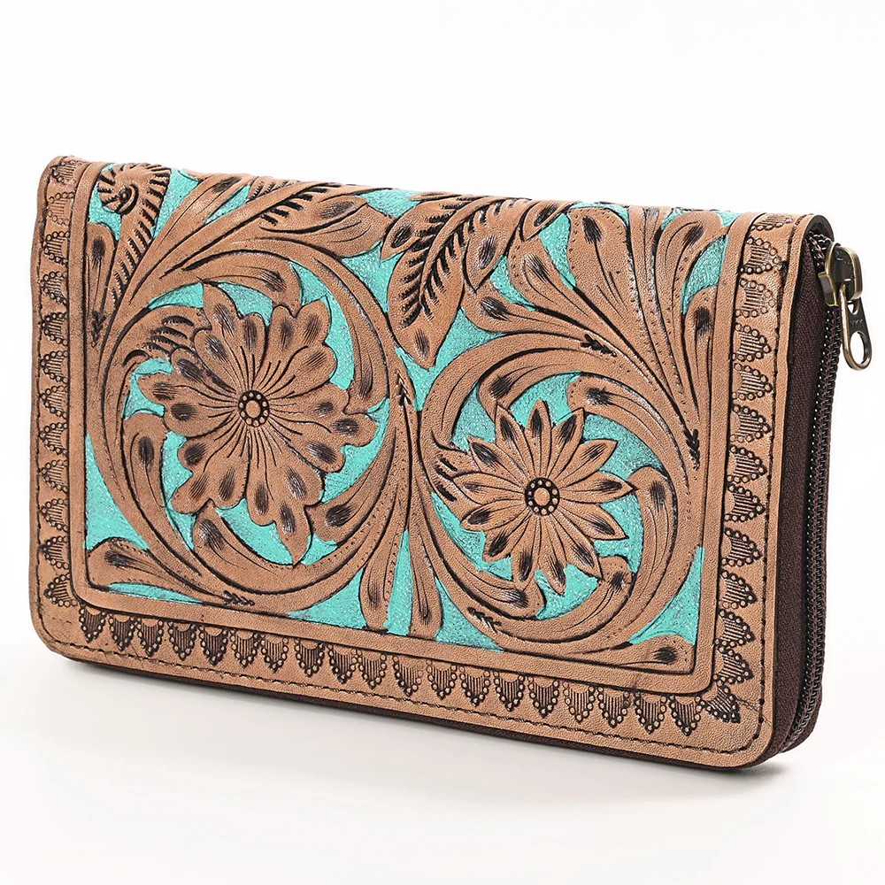 Wallet Genuine Leather women bag western Bag Turquoise