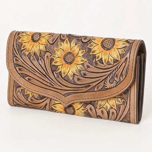 WALLET Harness Skirting Leather with Hand Carving Ladies Bag Sunflower